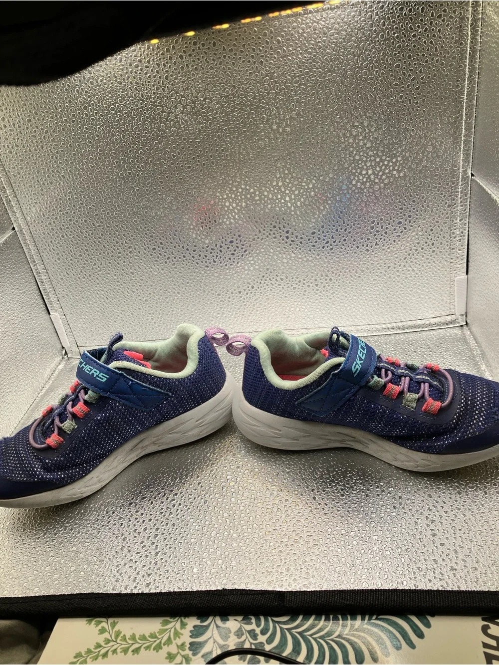Skechers Girls Navy Blue Pink Accent Light-Up Sneakers